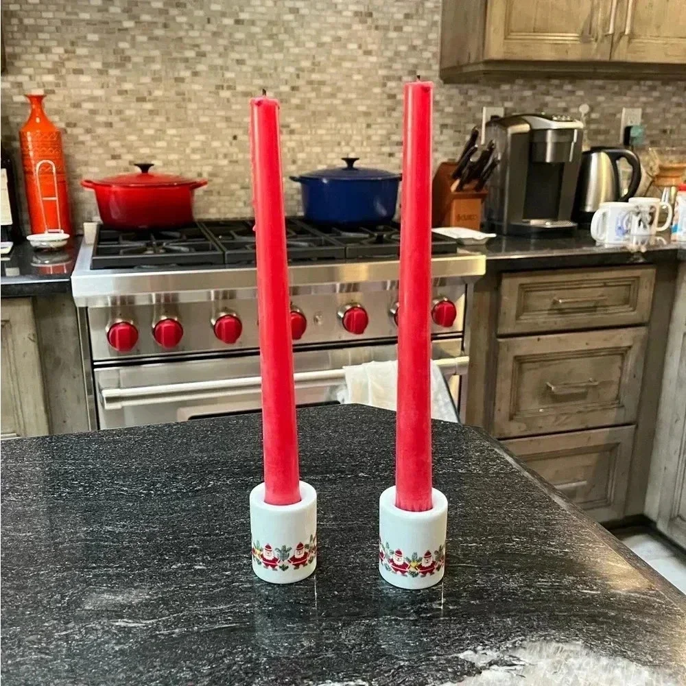 Vintage Santa Candlestick Holders Bavarian set of 2  Holiday Christmas